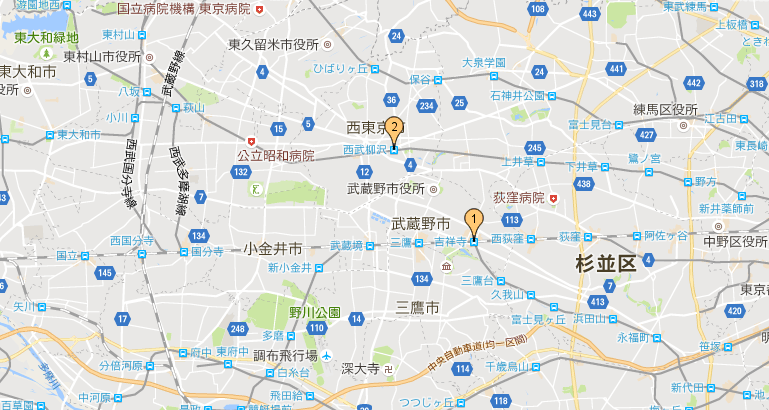 吉祥寺と柳沢駅の位置関係｜Google地図