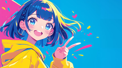 ピースサインするアニメ風の女の子　AI